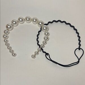 Two Pack Pearl Statement and Black Stretch Adult Headband Set
